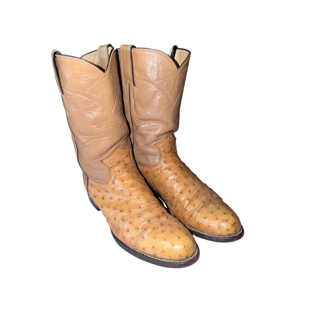 Vintage Women’s Justin tan boots leather ostrich western country 7B USA made